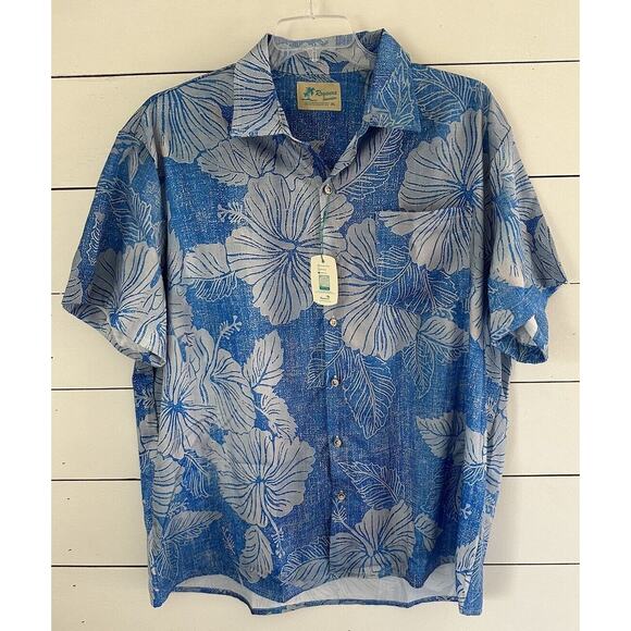 NEW Royaura Hawaiian Blue Floral Mens Button Shirt Short Sleeve 3XL NWT - Picture 1 of 10